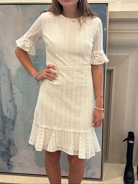 Eyelet Ruffle Hem White Dress